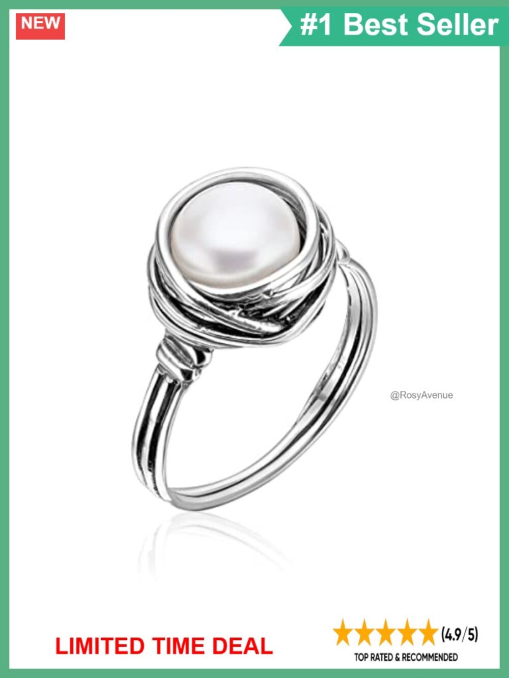 Sterling SilverFreshwater Pearl Wire Wrap Ring Vintage Statement